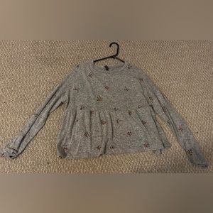 Long-sleeve embroidered floral shirt